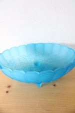 Indiana Glass Blue Satin Frosted Oval Footed Fruit Bowl