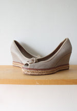 Tory Burch Jackie Glitter Beige Canvas Espadrille Wedge Pumps | Size 6.5