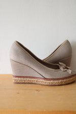 Tory Burch Jackie Glitter Beige Canvas Espadrille Wedge Pumps | Size 6.5