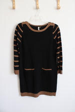 NY Collection Black Brown Striped Knit Sweater Dress | M