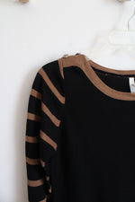 NY Collection Black Brown Striped Knit Sweater Dress | M