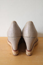 Tory Burch Jackie Glitter Beige Canvas Espadrille Wedge Pumps | Size 6.5