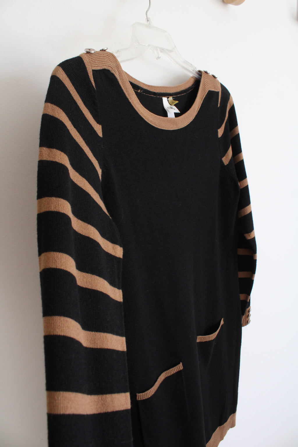 NY Collection Black Brown Striped Knit Sweater Dress | M