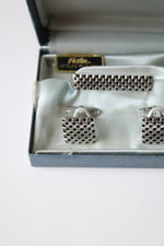 Foster Checkered Silver Cuff Links & Tie Clip