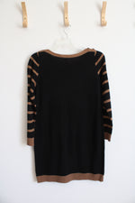 NY Collection Black Brown Striped Knit Sweater Dress | M