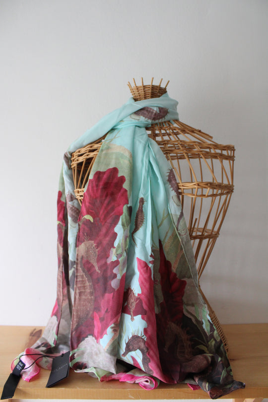 NEW Ted Baker Under The Sea Print Long Silk Scarf