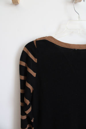 NY Collection Black Brown Striped Knit Sweater Dress | M