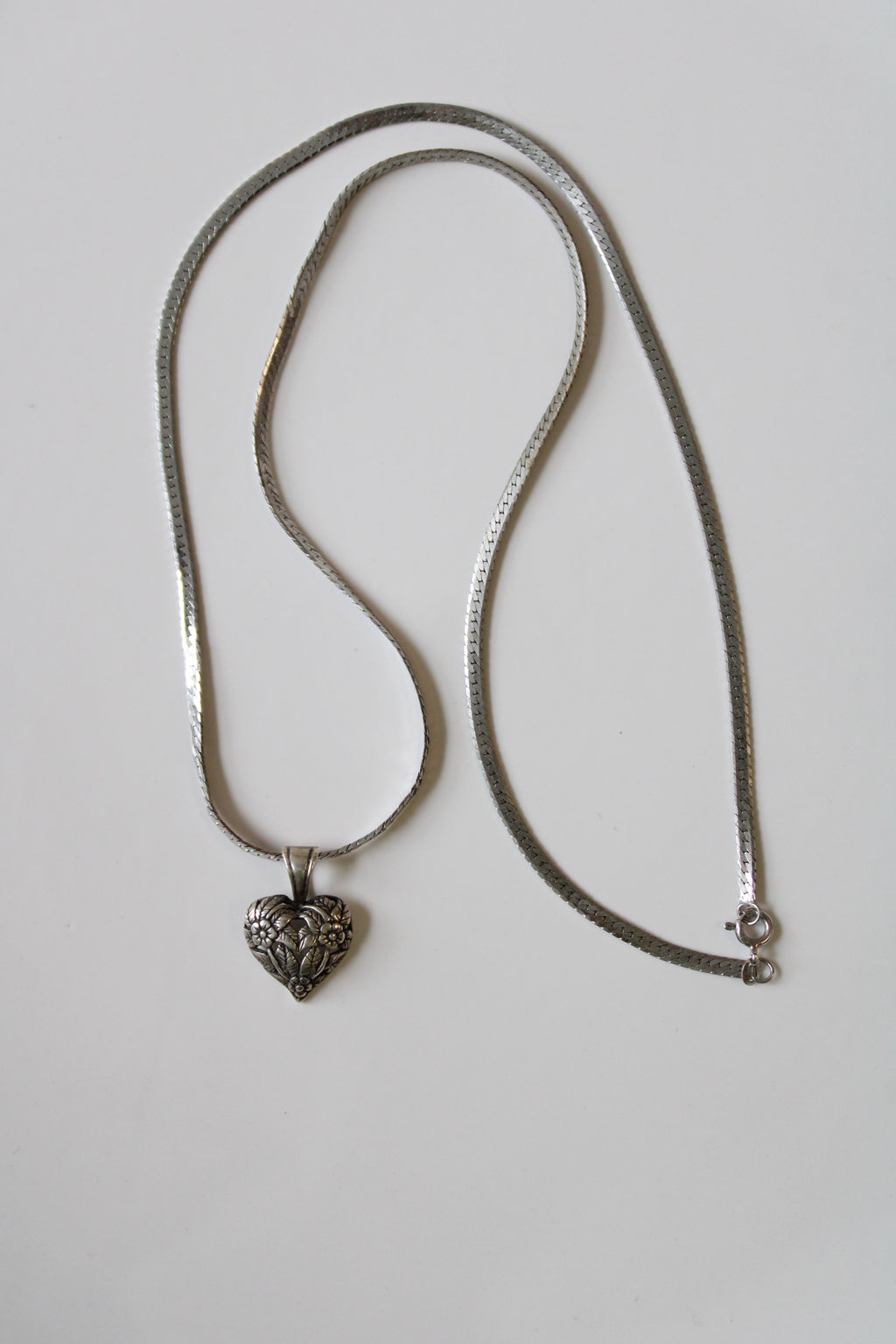 Floral Heart Pendant Sterling Silver Necklace