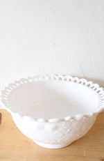 Challinor Taylor & Co. No. 313 Tree of Life Daisy Milk Glass Lace Edge Bowl