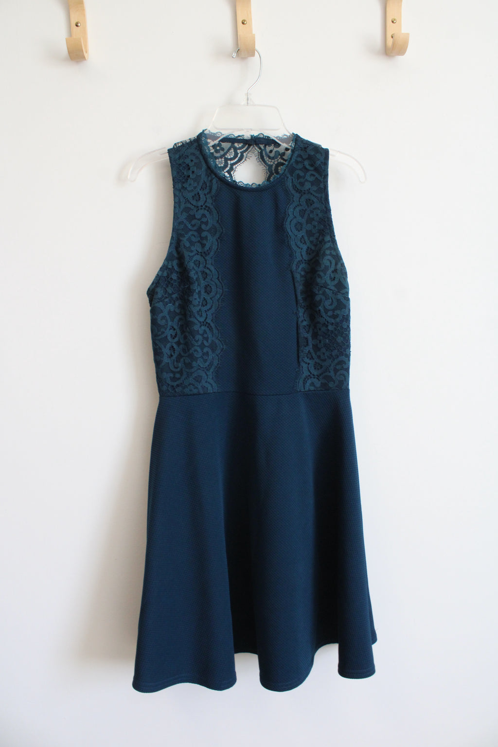 Francesca's Dark Teal Lace Trim A-Line Dress | S