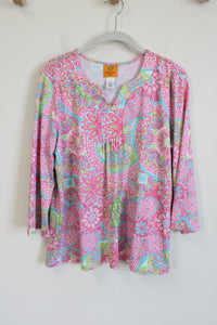 Ruby Rd. Pink Patterned Long Sleeved Shirt | L Petite