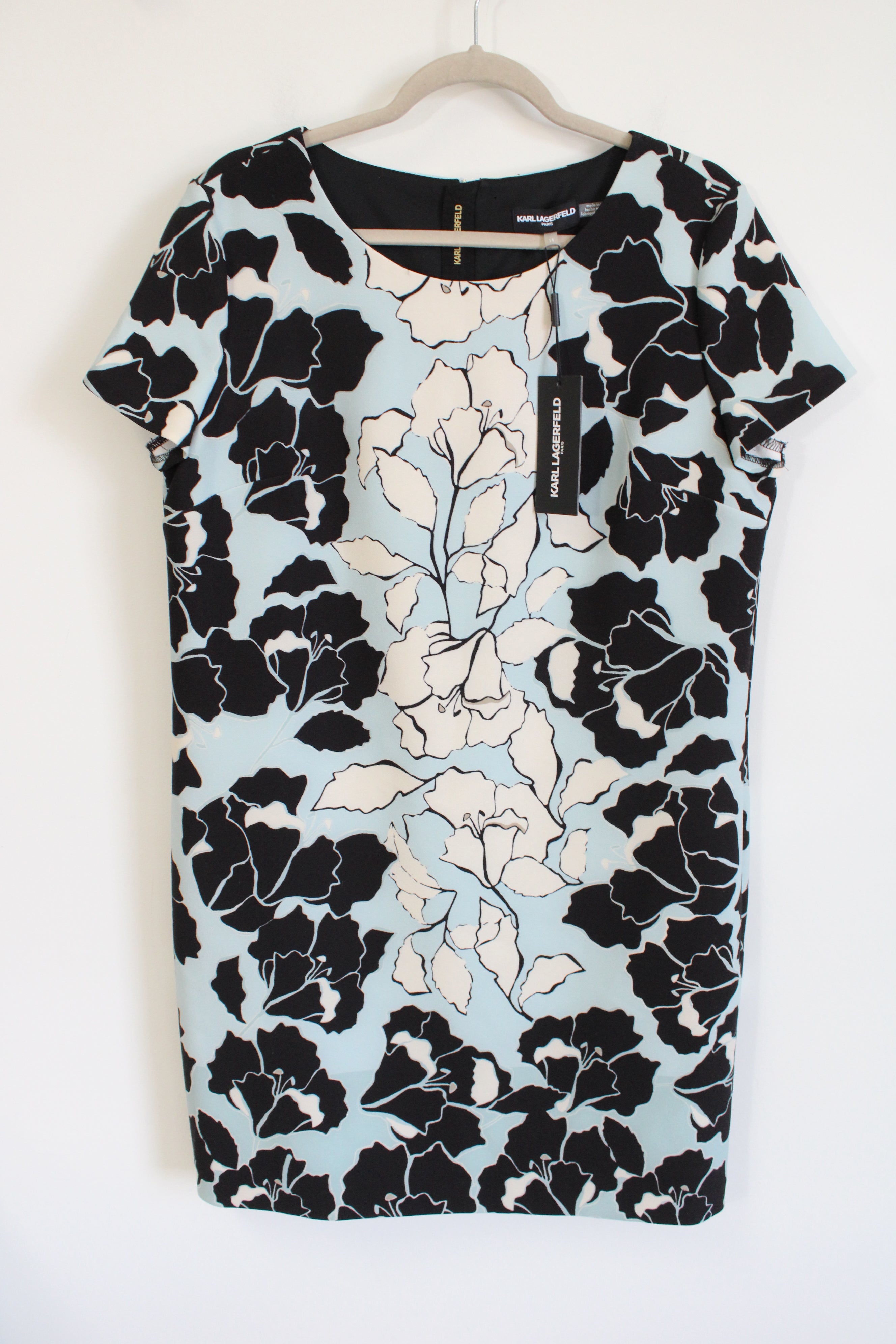 NEW Karl Lagerfeld Paris Blue Black Floral Dress | 14