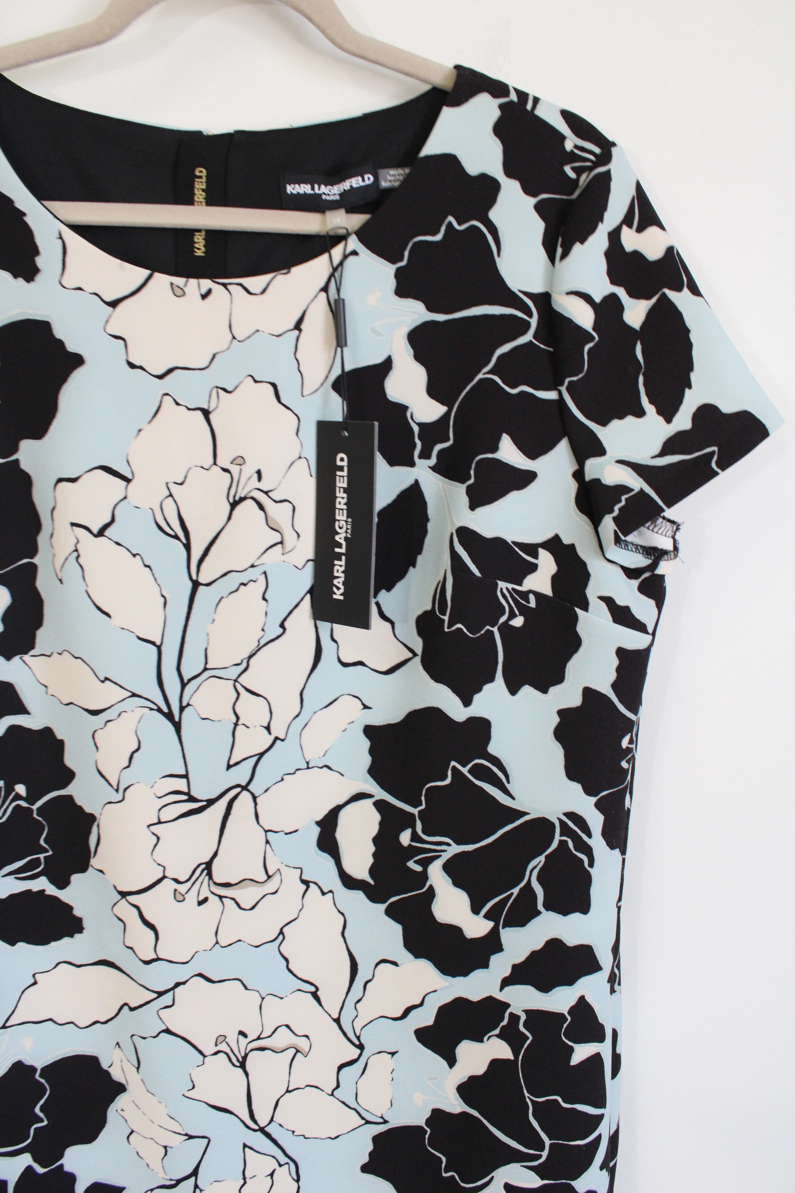 NEW Karl Lagerfeld Paris Blue Black Floral Dress | 14