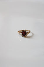 Oval Garnet Vintage Diamond Accent 10KT Yellow Gold Ring | Size 5
