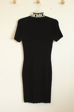 Michael Kors Black Ribbed Zip Front with Logo Collar Dress | S