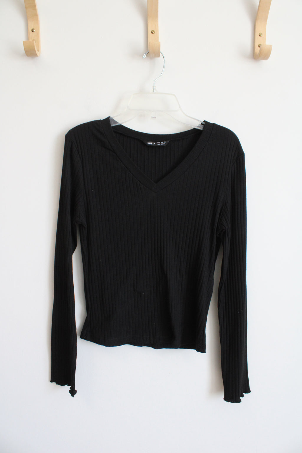 Shein Black Ribbed Long Sleeved Shirt | M