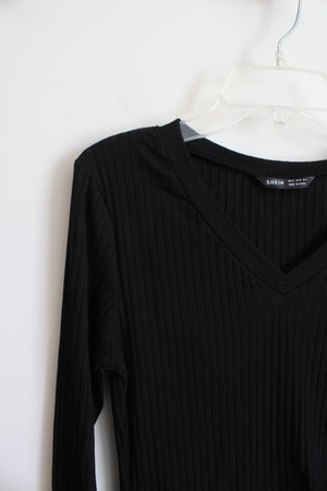 Shein Black Ribbed Long Sleeved Shirt | M