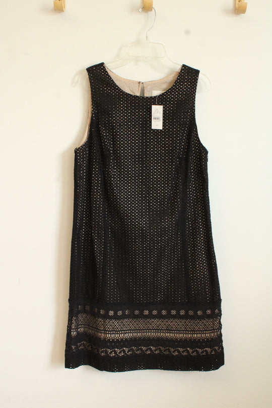 NEW Ann Taylor Loft Black and Tan Cutout Eyelet Dress | 10