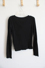 Shein Black Ribbed Long Sleeved Shirt | M