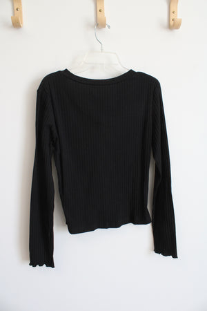 Shein Black Ribbed Long Sleeved Shirt | M