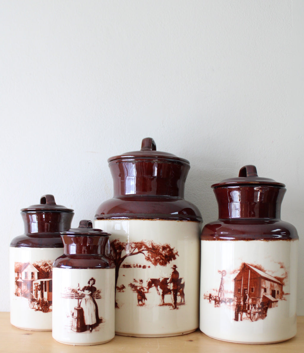 McCoy Farm Scene Pottery Canisters | Set Of 4
