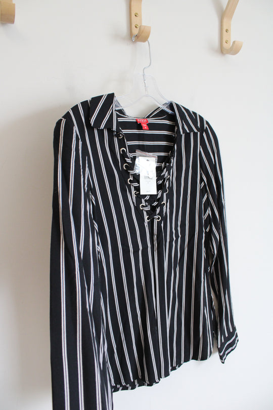 NEW Guess Black & White Striped Long Sleeved Top | M