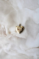 Flower Etched 14KT Yellow Gold Heart Locket Pendant
