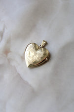 Flower Etched 14KT Yellow Gold Heart Locket Pendant