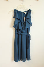 New Miami Ruffle Fit and Flare Teal Dress with Sash | S