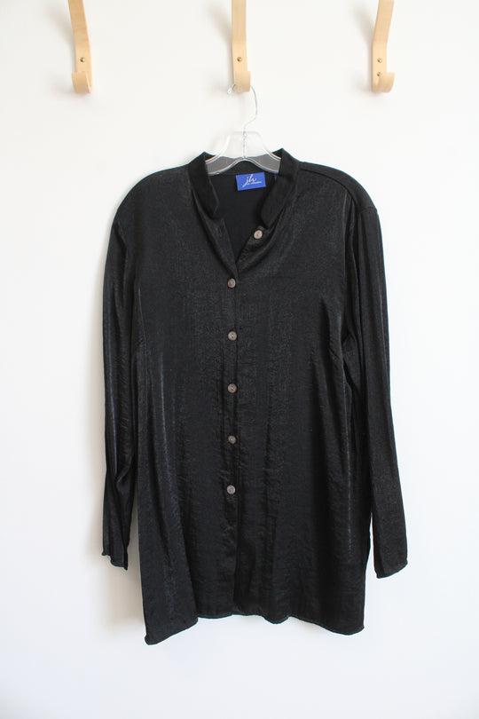 J.H. Collectibles Black Satin Button Down Blouse | XL