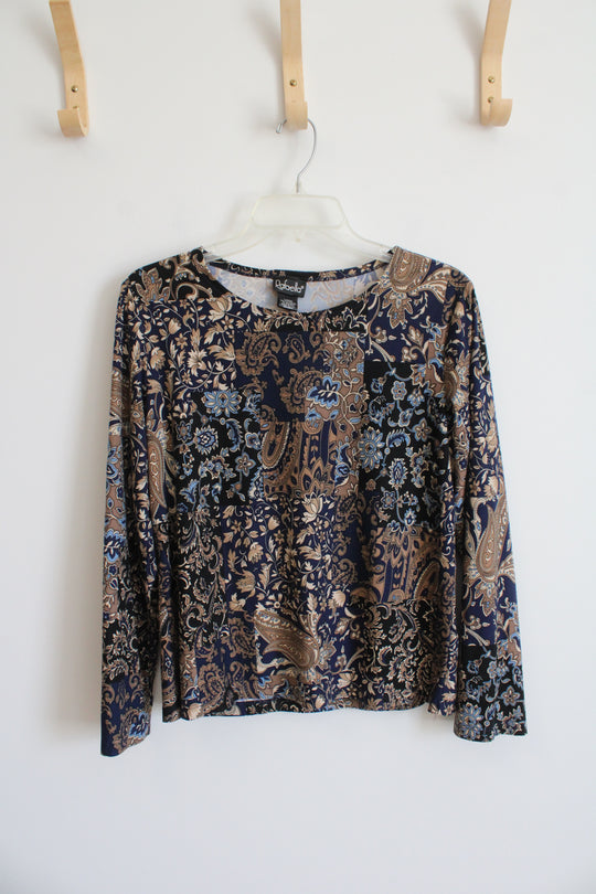 Rafaella Blue Tan Paisley Long Sleeved Top | L
