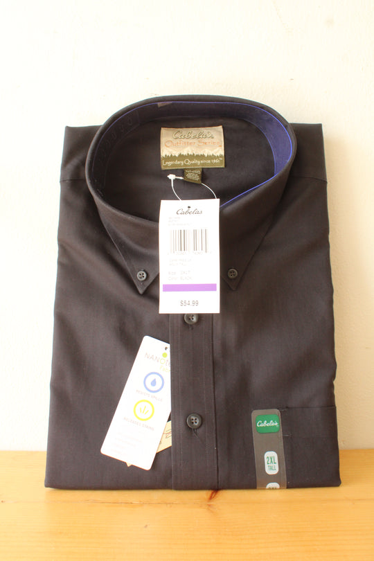 NEW Cabela's Black Blue Wrinkle Free LS Button Down Shirt | 2XL-T