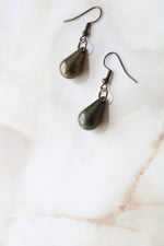 Faux Green Teardrop Pearl Dangle Earrings