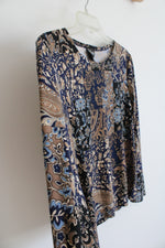 Rafaella Blue Tan Paisley Long Sleeved Top | L