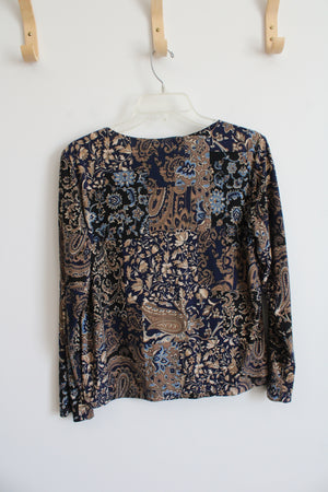 Rafaella Blue Tan Paisley Long Sleeved Top | L
