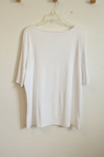 New Chico's White SS Top with Silver Sleeve Buttons | XL