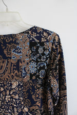 Rafaella Blue Tan Paisley Long Sleeved Top | L