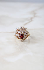 Art Deco 14K HGE Peacock Style Garnet Ring | Size 8