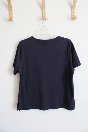 Bonworth Ribbed Navy Blue Top | XS Petite