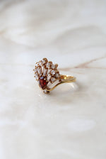 Art Deco 14K HGE Peacock Style Garnet Ring | Size 8