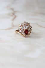 Art Deco 14K HGE Peacock Style Garnet Ring | Size 8