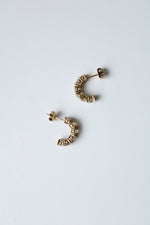 10K Yellow Gold Half Hoop Clear Stone Stud Earrings