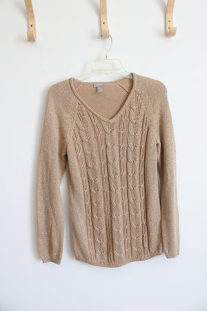 Chico's Brown Shimmer Knit Sweater | 1 (MED/8)