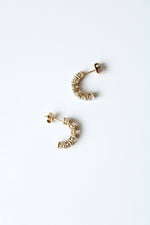 10K Yellow Gold Half Hoop Clear Stone Stud Earrings