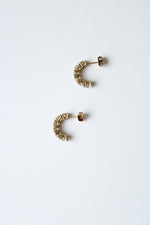 10K Yellow Gold Half Hoop Clear Stone Stud Earrings