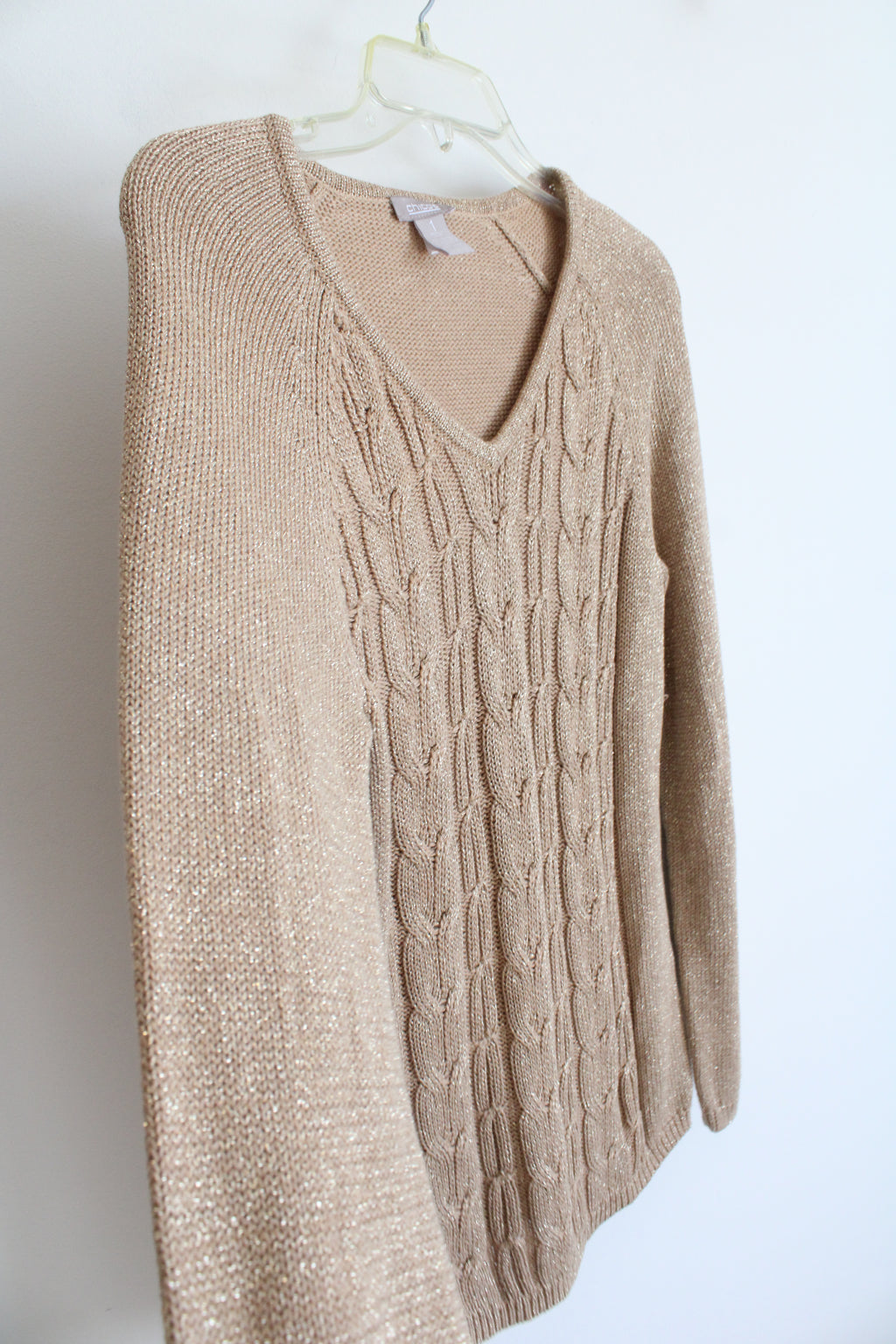 Chico's Brown Shimmer Knit Sweater | 1 (MED/8)