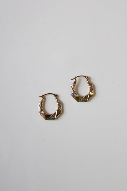 Two-Tone 10K Gold Octagon Shape Hoop Earrings