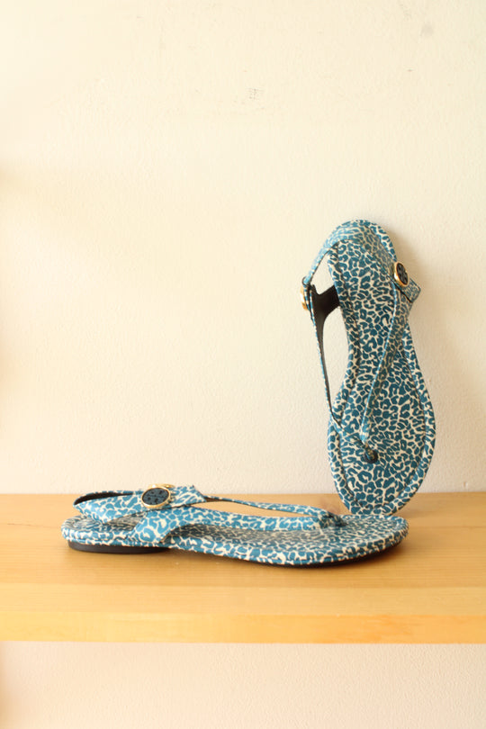 NEW Tory Burch Blue Clouded Leopard Minnie Travel Sandal | 8