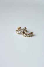 10K Yellow Gold Half Hoop Clear Stone Stud Earrings
