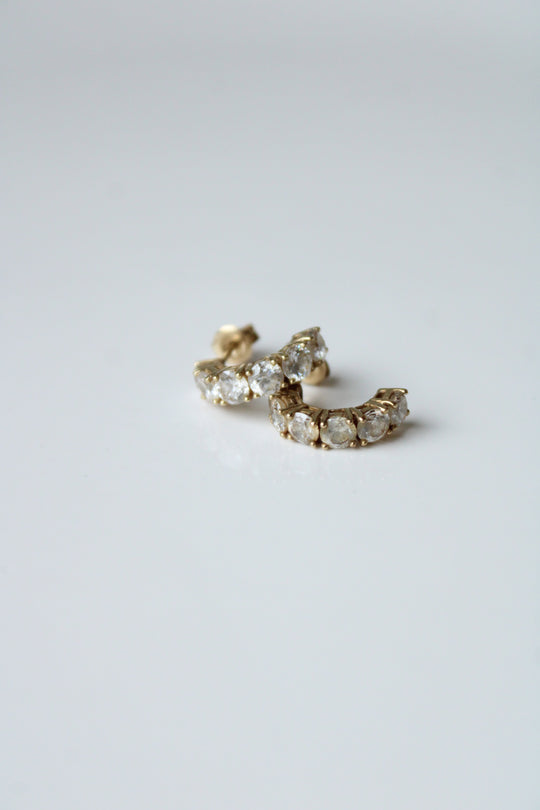 10K Yellow Gold Half Hoop Clear Stone Stud Earrings